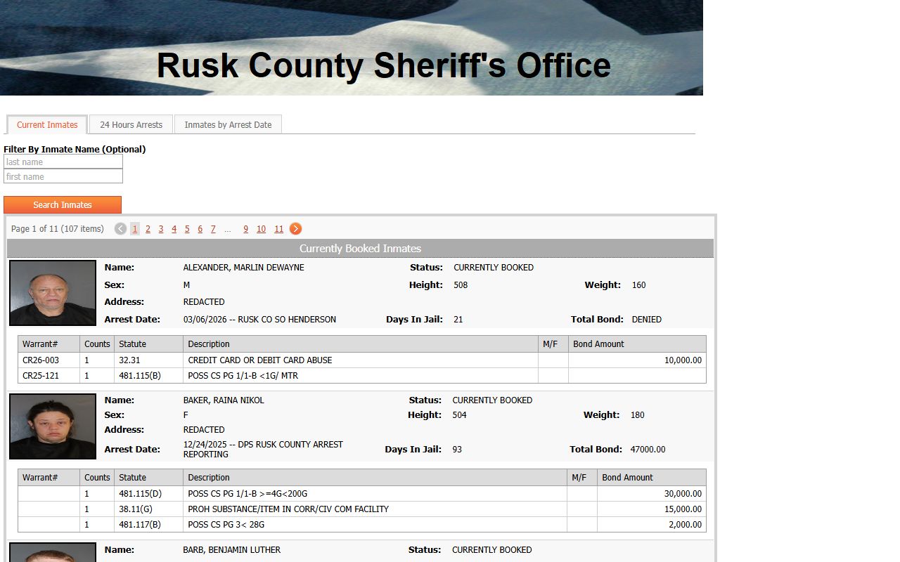 Rusk County Jail Mugshots